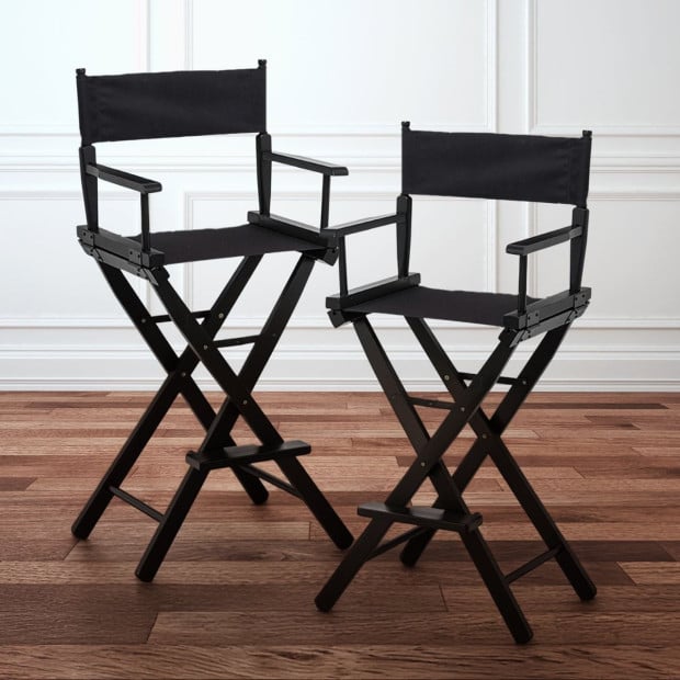 Sarantino Set of 2 Black Tall Directors Chair Beech Wood Frame with Canvas Seat Image 10