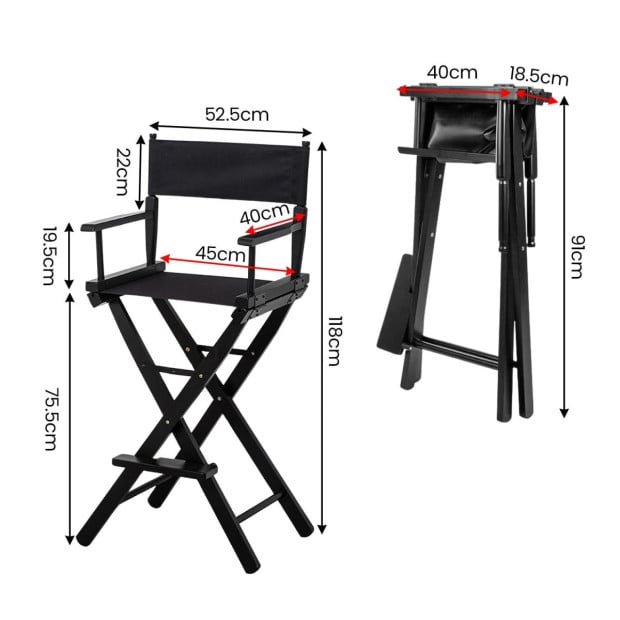 Sarantino Tall Directors Chair - Black Image 3