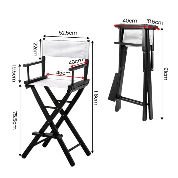 Sarantino Tall Directors Chair - White Image 3