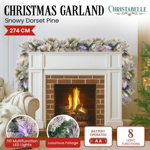 Christabelle 2.7m Christmas Garland with LED Lights Snowy Dorset Pine Image 2