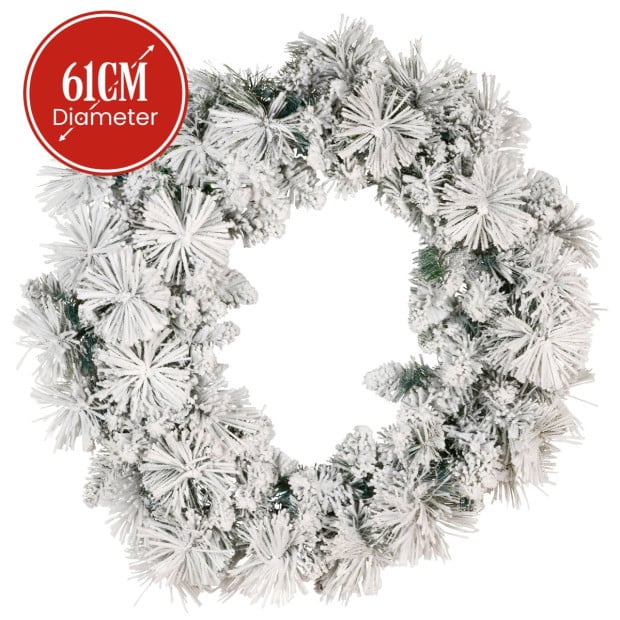 Christabelle 61cm Christmas Wreath Snowy Dorset Pine with Multi-Function LED Lights Tree Door Decoration Ornament Image 3