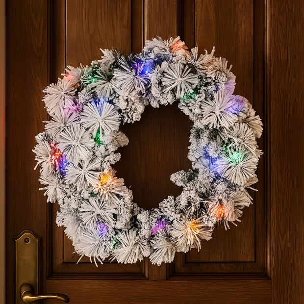 Christabelle 61cm Christmas Wreath Snowy Dorset Pine with Multi-Function LED Lights Tree Door Decoration Ornament Image 7