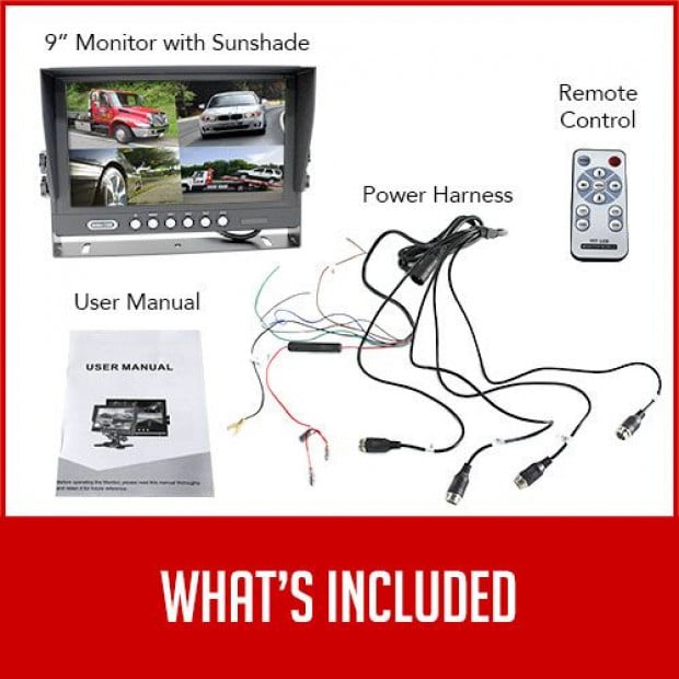 Elinz 9In Split screen Monitor 4pin Rearview 12v/24v Sunshade Inputs Image 7