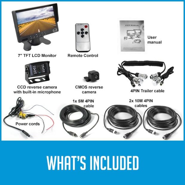 7in HD Monitor 4pin System CCD Reversing Camera Kit Cable Mic 12V 24V Image 8