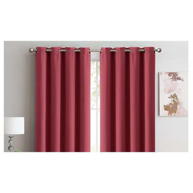 2x 100% Blockout Curtains Panels 3 Layers Eyelet Wine 240x230cm