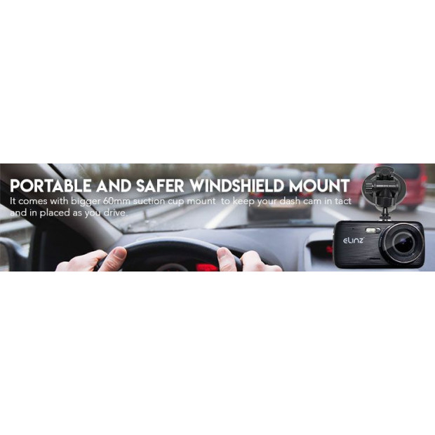 Elinz 4.0in Lcd Car Dash Cam Dual Camera Reversing 1296p Fhd Dvr Image 6