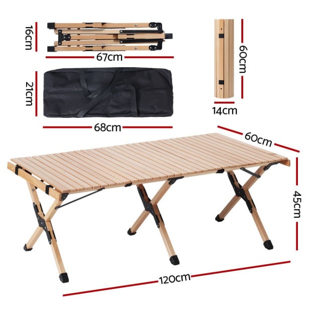 Outdoor Furniture Wooden Egg Roll Picnic Table Camping Desk 120cm Image 2