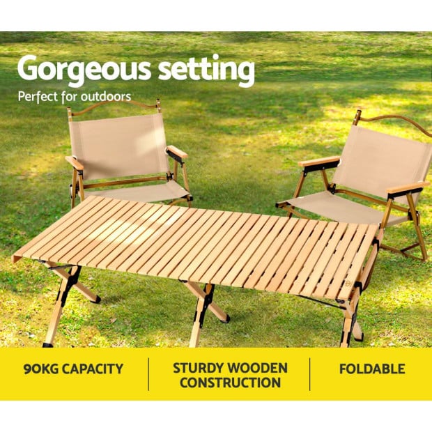 Outdoor Furniture Wooden Egg Roll Picnic Table Camping Desk 120cm Image 5