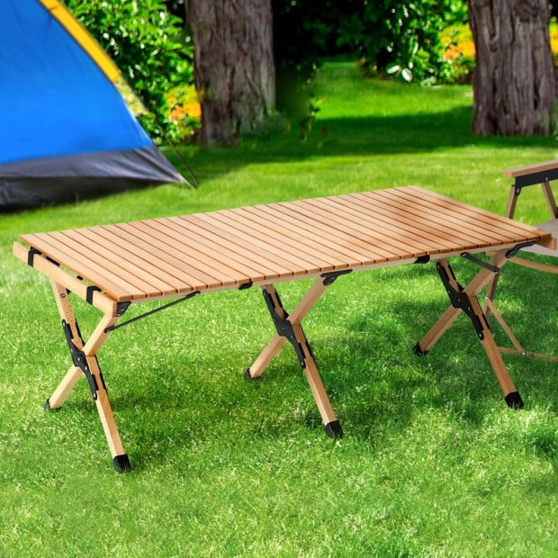 Outdoor Furniture Wooden Egg Roll Picnic Table Camping Desk 120cm Image 8