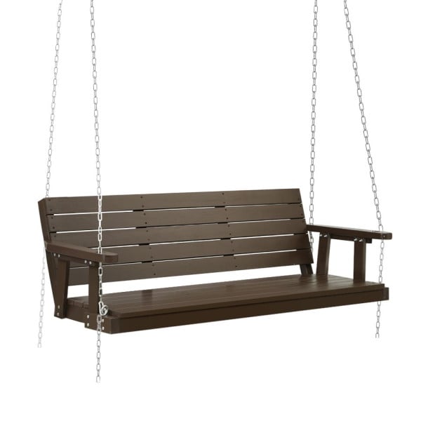 Porch Swing Chair Chain Outdoor Furniture 3 Seater Bench Wooden Brown