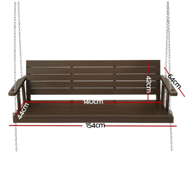 Porch Swing Chair Chain Outdoor Furniture 3 Seater Bench Wooden Brown Image 2