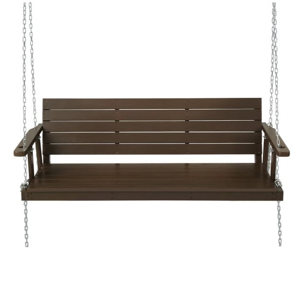 Porch Swing Chair Chain Outdoor Furniture 3 Seater Bench Wooden Brown Image 3