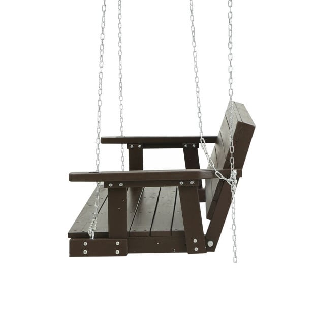 Porch Swing Chair Chain Outdoor Furniture 3 Seater Bench Wooden Brown Image 4