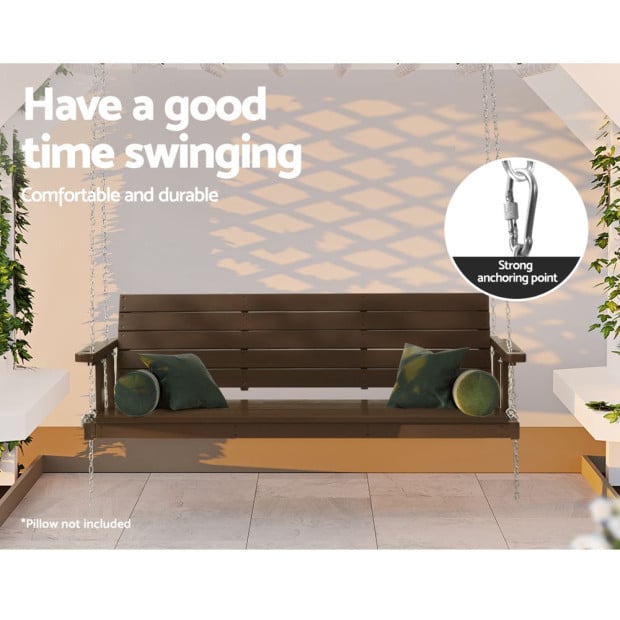 Porch Swing Chair Chain Outdoor Furniture 3 Seater Bench Wooden Brown Image 5
