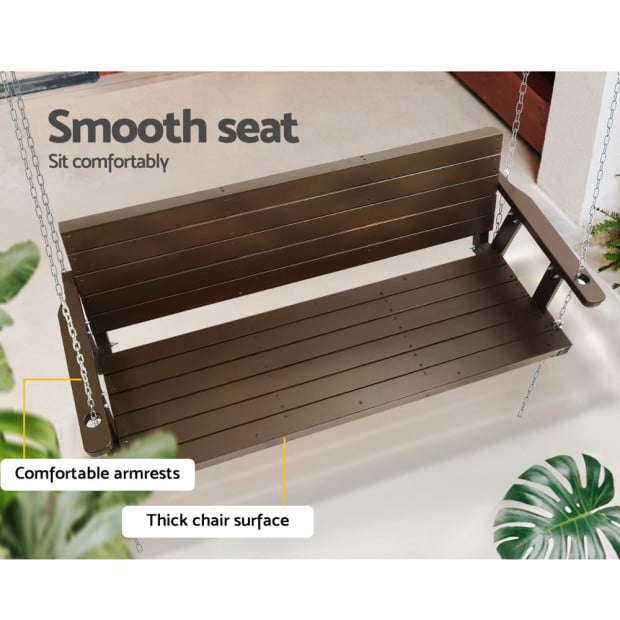 Porch Swing Chair Chain Outdoor Furniture 3 Seater Bench Wooden Brown Image 7