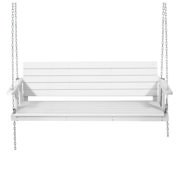 Porch Swing Chair With Chain Outdoor Furniture 3 Seater Bench Wooden White Image 3