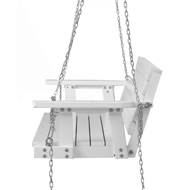 Porch Swing Chair With Chain Outdoor Furniture 3 Seater Bench Wooden White Image 4