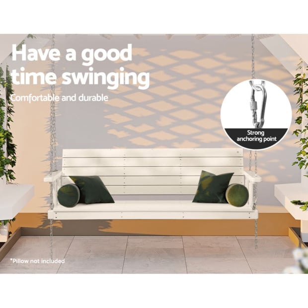 Porch Swing Chair With Chain Outdoor Furniture 3 Seater Bench Wooden White Image 5