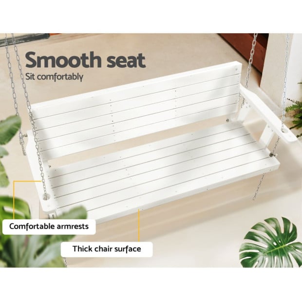 Porch Swing Chair With Chain Outdoor Furniture 3 Seater Bench Wooden White Image 7