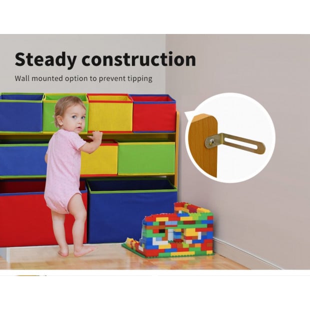 Kids Toy Box 9 Bins Storage Organiser Cabinet Wooden Bookcase 3 Tier Image 10