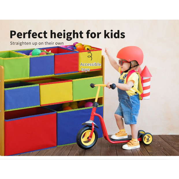 Kids Toy Box 9 Bins Storage Organiser Cabinet Wooden Bookcase 3 Tier Image 9