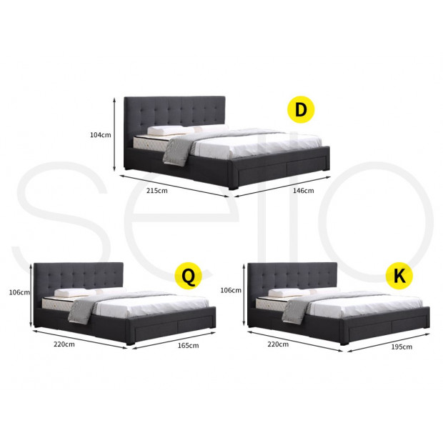 Bed Frame Base With Storage Drawer Mattress Wooden Queen Dark Grey Image 7