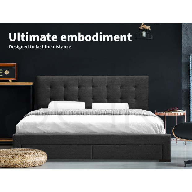 Bed Frame Base With Storage Drawer Mattress Wooden Queen Dark Grey Image 2