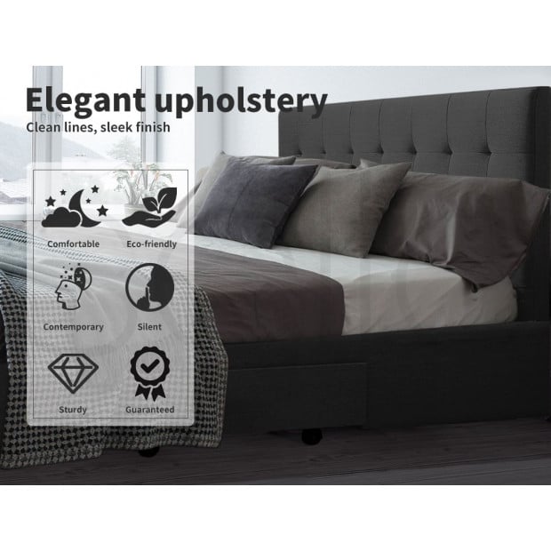 Bed Frame Base With Storage Drawer Mattress Wooden Queen Dark Grey Image 3
