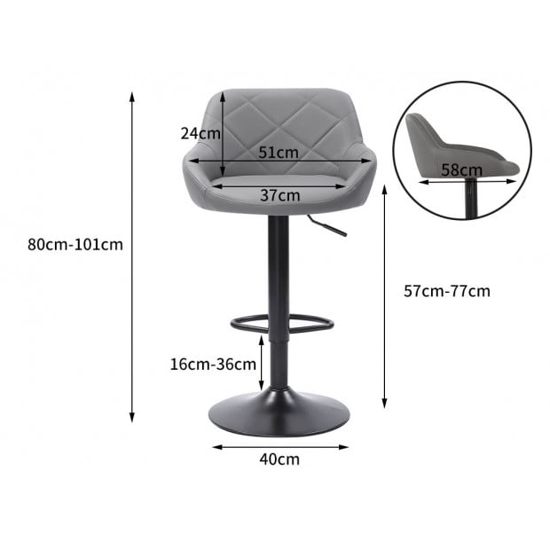 2x Bar Stools Stool Kitchen Chairs Swivel PU Barstools Vintage Grey Image 3