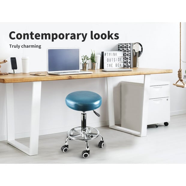 Bar Stools Salon Swivel Dining Chair PU Hydraulic Lift Teal Image 3