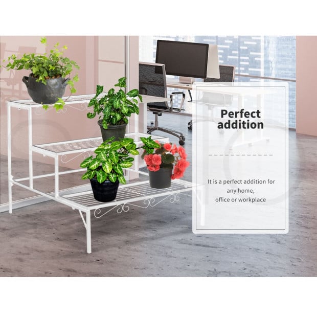 3 Tier Rectangle Shape Metal Plant Stand Planter Shelf in White Image 4