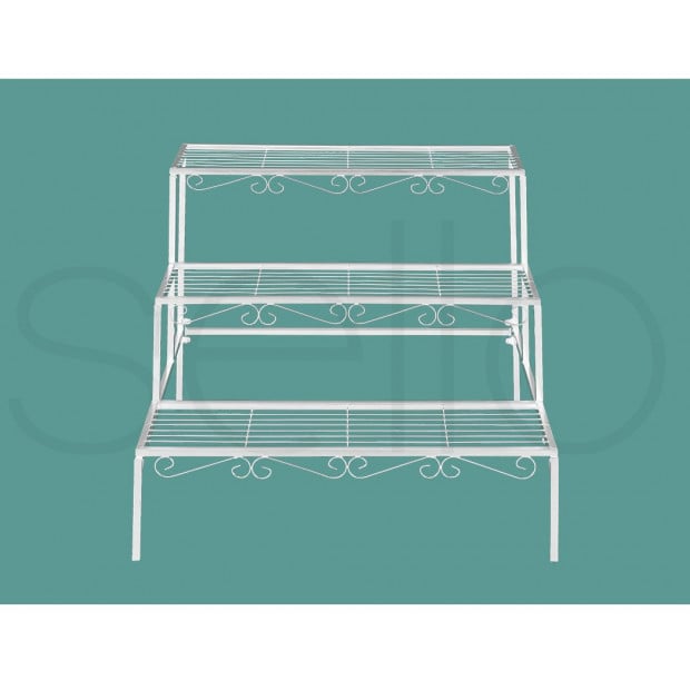 3 Tier Rectangle Shape Metal Plant Stand Planter Shelf in White Image 5