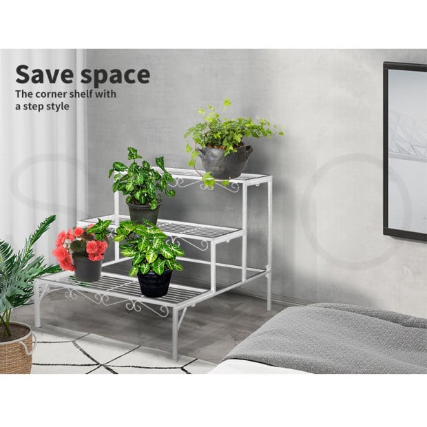 3 Tier Rectangle Shape Metal Plant Stand Planter Shelf in White Image 7