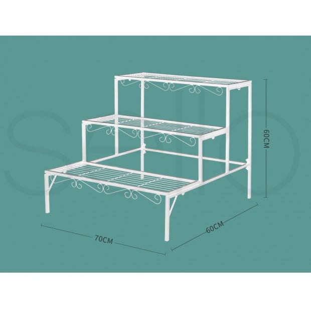 3 Tier Rectangle Shape Metal Plant Stand Planter Shelf in White Image 8
