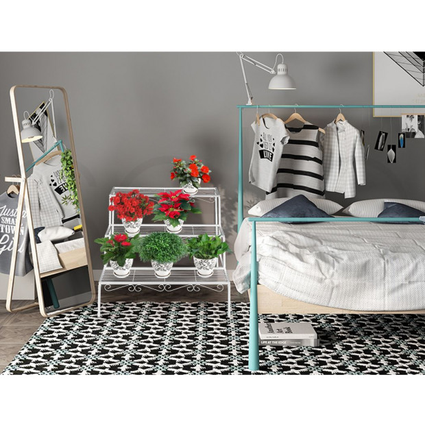 3 Tier Rectangle Shape Metal Plant Stand Planter Shelf in White Image 9