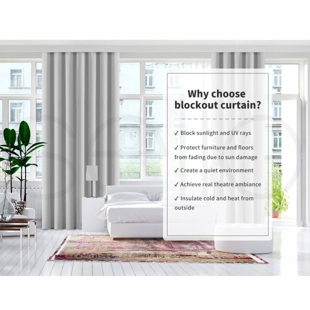 2x Blockout Curtains Panels 3 Layers Eyelet Room 140x160cm Grey Image 2