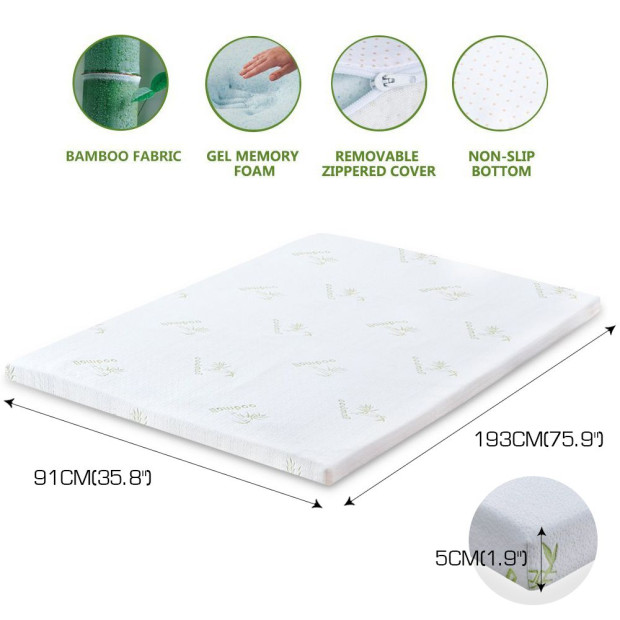 5cm Thick Cool Gel Memory Foam Mattress Topper Bamboo Fabric Single Image 3
