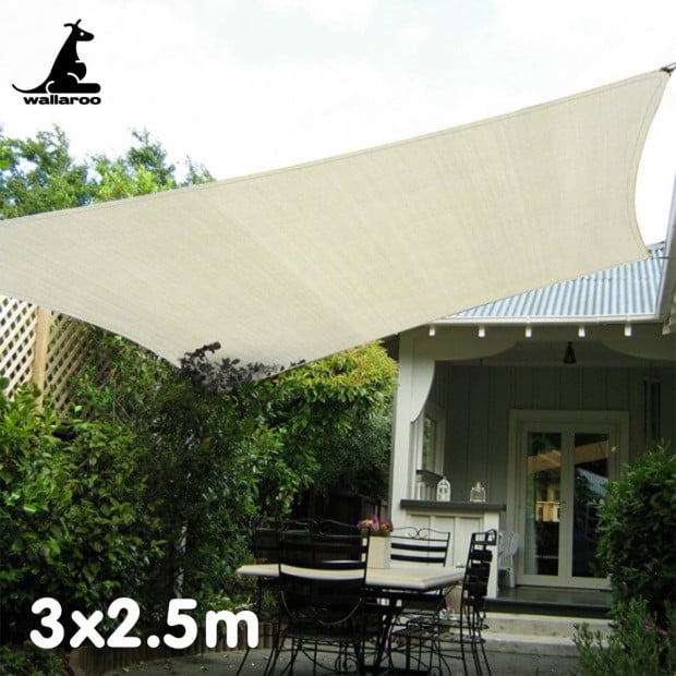 Wallaroo Waterproof 160GSM Outdoor Sun Shade Sail Canopy Cream 3 x 2.5m