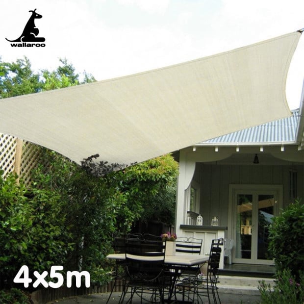 Wallaroo Waterproof 160GSM Outdoor Sun Shade Sail Canopy Cream 4 x 5m