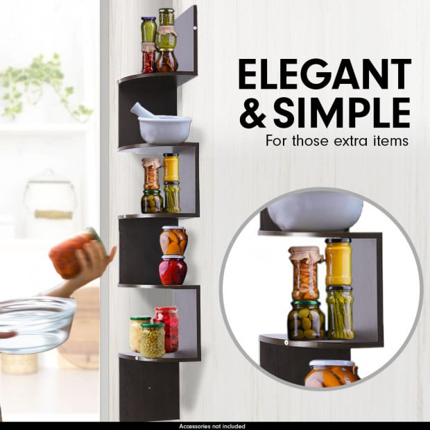 Sarantino 5-Tier Corner Wall Shelf Display Storage Shelves Dark Brown Image 2