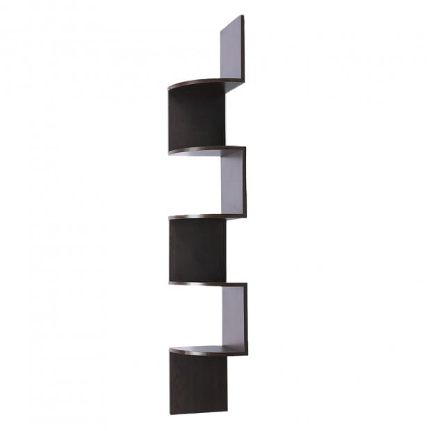 Sarantino 5-Tier Corner Wall Shelf Display Storage Shelves Dark Brown Image 6