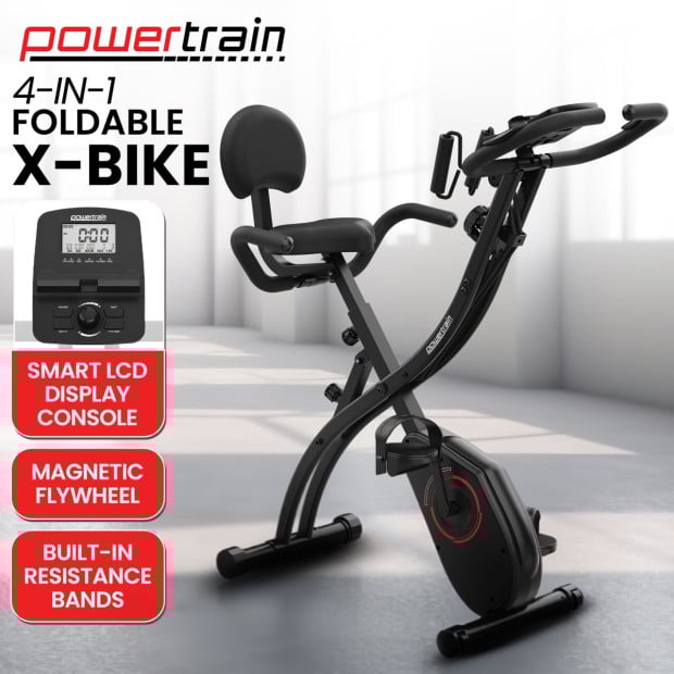 Powertrain 135E 4-in-1 Foldable X-Bike with LCD Display and Resistance Bands