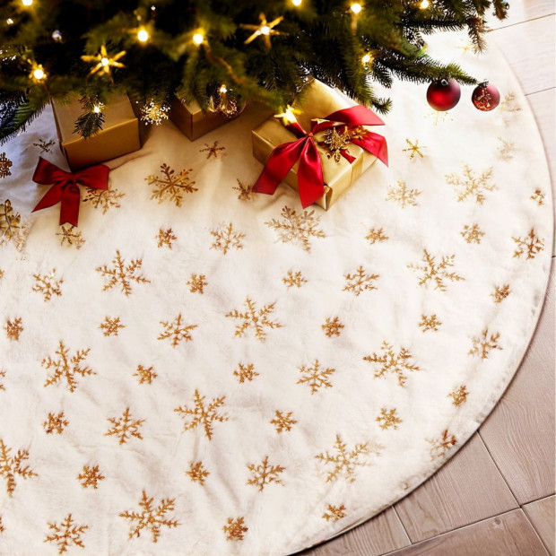 Christmas Tree Skirt 90cm Snowflake Ornaments Xmas Decorations Image 7