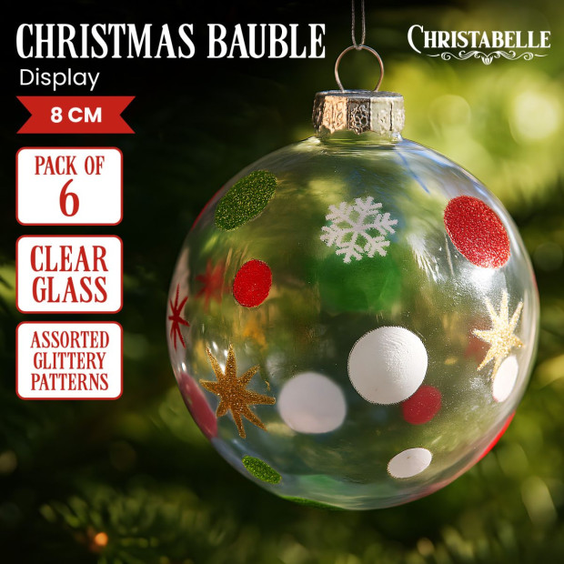 Christabelle Glass Baubles 6 Pcs with Assorted Patterns Balls Christmas Tree Decoration Ornament Image 7
