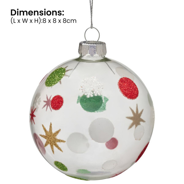 Christabelle Glass Baubles 6 Pcs with Assorted Patterns Balls Christmas Tree Decoration Ornament Image 3