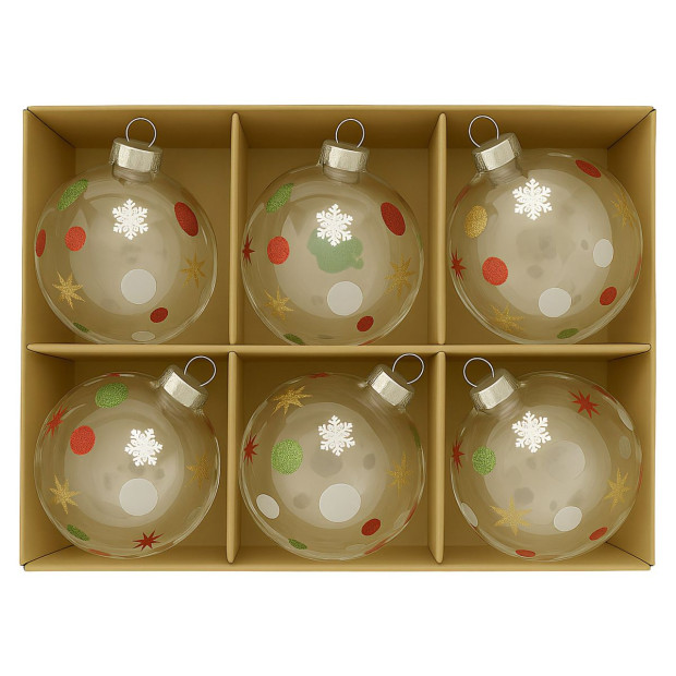 Christabelle Glass Baubles 6 Pcs with Assorted Patterns Balls Christmas Tree Decoration Ornament Image 4