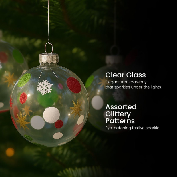 Christabelle Glass Baubles 6 Pcs with Assorted Patterns Balls Christmas Tree Decoration Ornament Image 5