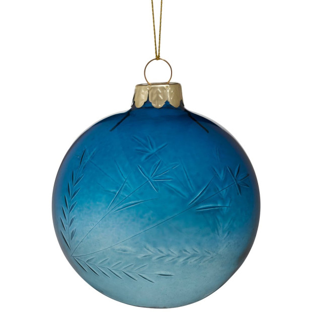 Christabelle Blue Glass Baubles 6Pcs with Etched Leaf Pattern Balls Christmas Tree Decoration Ornament Image 2
