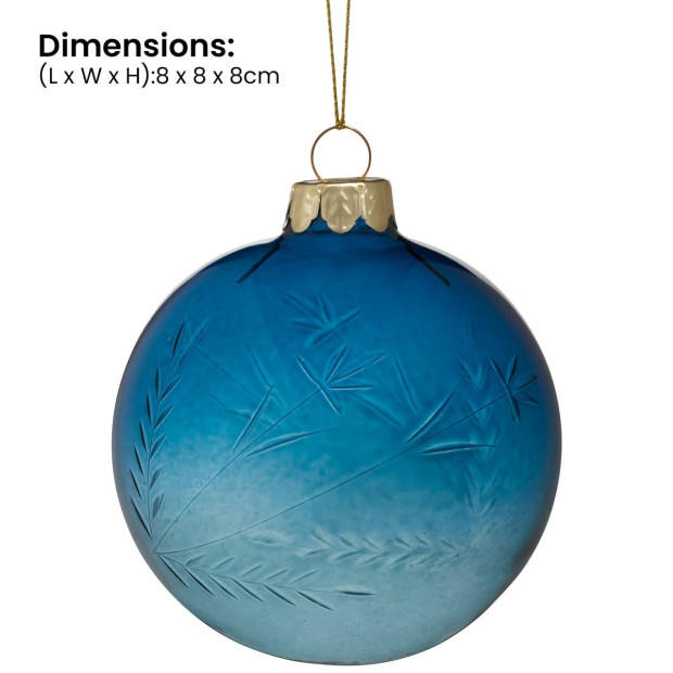 Christabelle Blue Glass Baubles 6Pcs with Etched Leaf Pattern Balls Christmas Tree Decoration Ornament Image 3