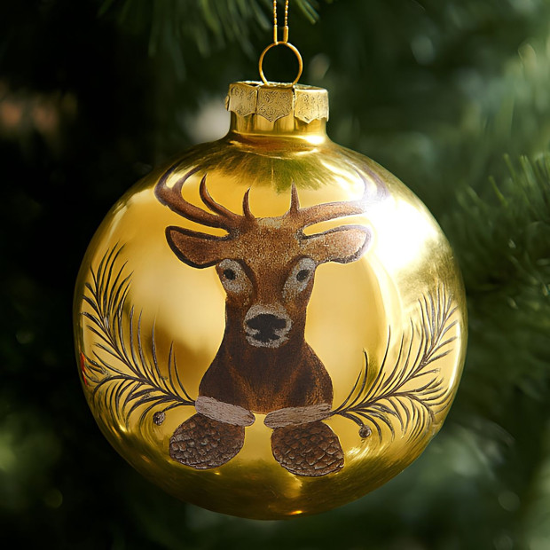 Christabelle Large Gold Glass Baubles 6Pcs with Reindeer Print Balls Christmas Tree Decoration Ornament Image 6